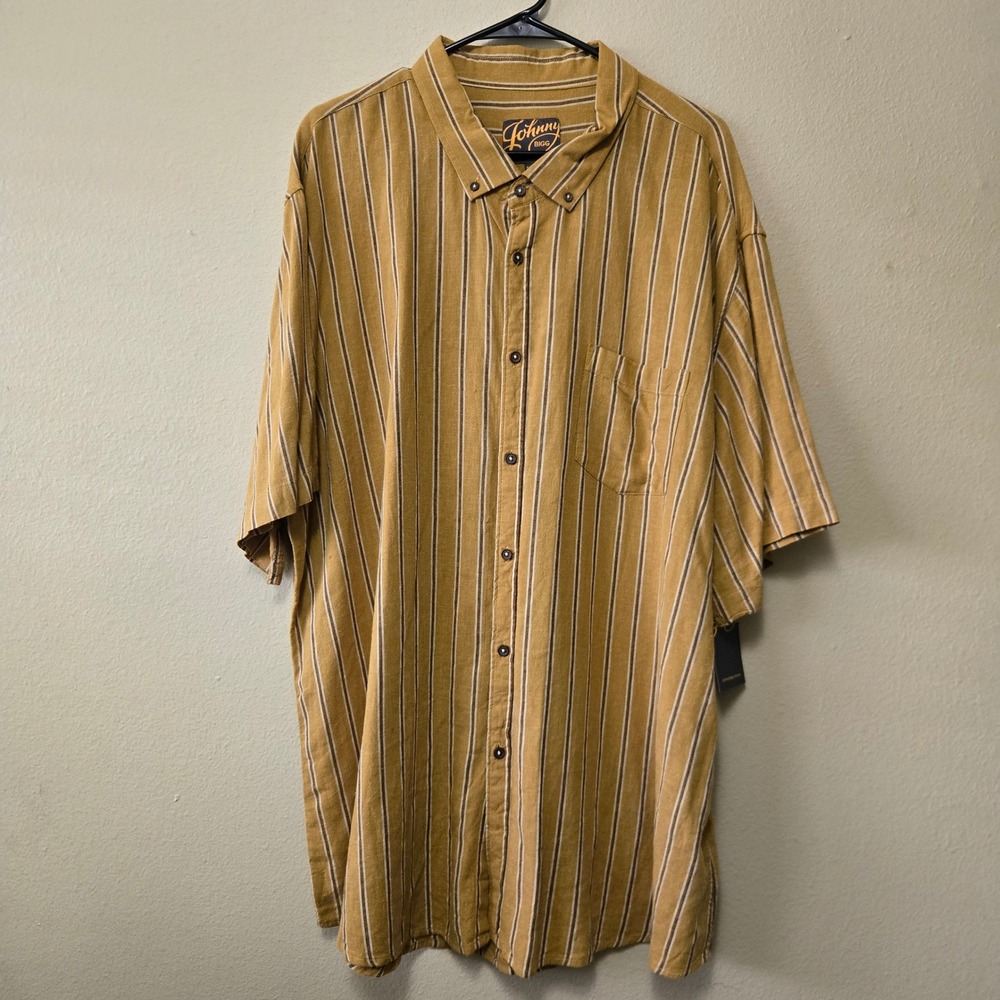 Johnny Bigg Denver Stripe Shirt Mens 5XL Mustard Yellow Linen Blend Short Sleeve